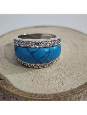 9 Lia Sophia Mesa/Premise CZ, Turquoise Silver Dome Ring